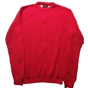 Vintage MCM Sweater XL Tall Solid Red Rockabilly Pockets 60's Jersild Made USA